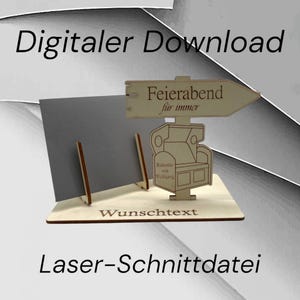Digitale Laser-Schnittdatei Wegweiser Ruhestand mit Strandkorb – DXF, SVG, Lasercut, Gutscheinhalter für Rente, Abschiedsgeschenk