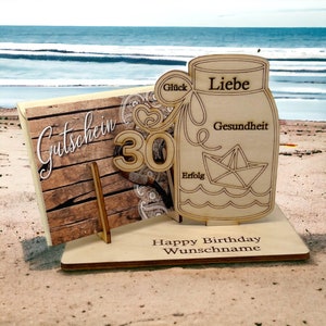 Geldgeschenk zum 30 Geburtstag mit Halter für einen Gutschein,Geldgeschenk zum Geburtstag ,Geburtstagswünsche meer strand,geburtstag maritim