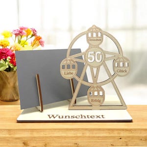 50th birthday money gift wrapping – Ferris wheel motif – Personalized with desired text – Creative idea for money and voucher gifts