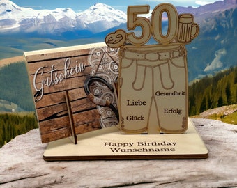 50th birthday, wrap gift voucher, motif "Leather Pants" for birthday, gift voucher birthday, wrap voucher