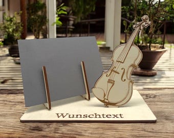Music voucher packaging – wooden voucher holder with engraved violin – perfect packaging for concert tickets & music lessons