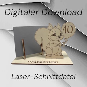Fichier de découpe numérique SVG DXF – Porte-bons d'anniversaire écureuil – modèle de découpe laser pour gravure sur bois et découpe laser idée cadeau DIY