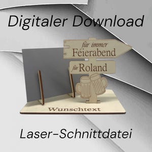 Digitale Laser-Schnittdatei Wegweiser Ruhestand – DXF, SVG, Lasercut, Gutscheinhalter für Rente mit Biergläsern,Laserdatei, Schnittdatei