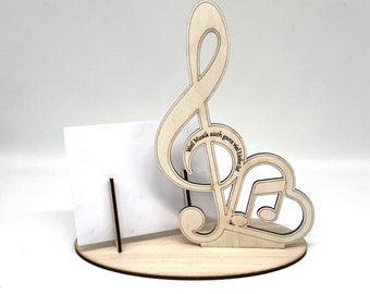 Clef with heart, laser cut, cutting file, SVG | DXF - Voucher holder with clef - Download laser file, laser cut file