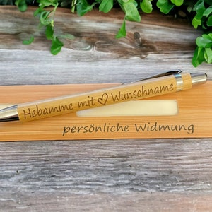 Ballpoint pen with engraving, gift for midwives, ballpoint pen made of bamboo, personalized pen with engraving, personalized ballpoint pen