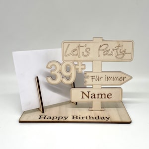 Laser cut, 29+, 39+, 49+, cutting file, birthday SVG | DXF birthday gift with voucher holder signpost download laser file, digital