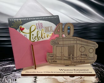 40th birthday, money gift as a houseboat with voucher holder, 40th birthday woman, gift for the 40th, maritime voucher gift