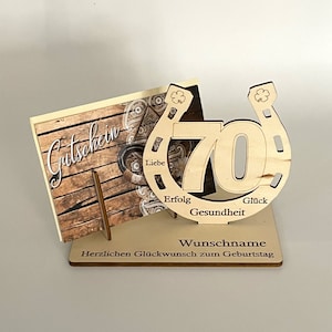 Laserschnitt,65-74 Schnittdatei, Geburtstag SVG | DXF-Geburtstagsgeschenk mit Gutscheinhalter - Hufeisen - Download Laserdatei Schnittmuster