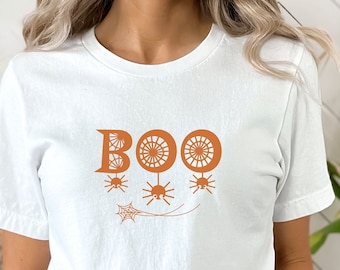 BOO Spider T-Shirt, Gift for Halloween, Halloween Party Clothes, Hanging Spider Shirt, Spiderweb TShirt, Cute Spider Tee, Spooky Spider 3XL