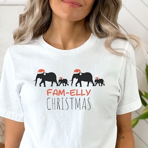Fam-Elly Christmas Elephant T-Shirt, Shirt with Elephant Clan, Santa Hat Elephant Tee, Funny Christmas TShirt, Elephant Shirt, Xmas T-Shirt