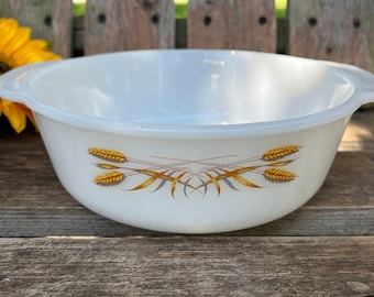 Vintage MCM Fire-King Golden Wheat 2QT Casserole Dish-1960"s