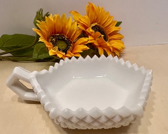 Vintage Milk Glass Hobnail Hexagon Shaped Candy Dish