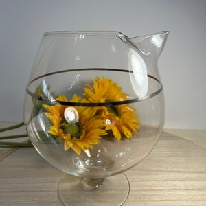 Vintage MCM Clear Glass Martini/Cocktail Pitcher with Silver Band