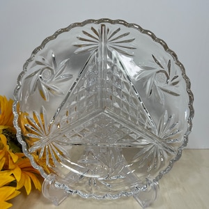 Vintage  Lead Crystal Pinwheel 3 Sectioned Relish Dish