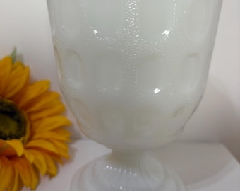 Vintage E.O. Brody Milk Glass Thumbprint Scalloped Pedestal Vase/Planter