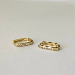 Rectangle Cubic Gold Hoops, Square Cubic Hoops, Pave Gold rectangle hoops, 18k plated on Sterling Silver, Minimalist Gold Hoops, Everyday