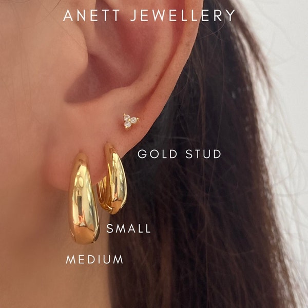 Gold Hoop Earrings, Curved Chubby Teardrop Gold Hoops, Thick Gold Hoops, Basic Simple Gold Hoops, 18k Gold Earrings, Everyday, Gift for Her