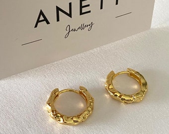 Hammered Gold Hoop Earrings, Everyday Hoops, Textured Gold Hoop, Shiny gold hoops, Thick Gold hoops, Thick Chunky 18k Gold Plated, Basic