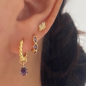 Purple Earring Set, 3 pairs earring set, Purple teardrop Dangle Earrings, 925 Sterling Silver Stud, Purple Gemstone, Jewellery Gift Set