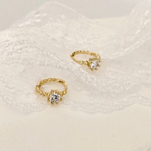Diamond CZ Gold Huggie Earrings, 925 Sterling Silver Earrings, Dainty Gold Huggie Hoops, Ear stack, Minimalist 18k Gold Earrings, Tiny Hoop