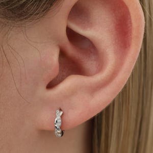 Twisted Silver Huggie Hoop Earrings, Dainty Sterling Silver Earrings, White Gold Hoop Earrings, Gift for her, Bride and Bridesmaid Earrings