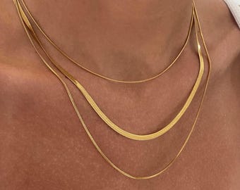 3-Layer Snake Chain Necklace – Gold Stainless Steel, Waterproof & Everyday Wear