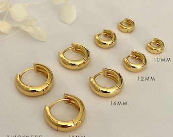 Gold Huggie Hoop Earrings, Wide Gold Basic Chunky Hoops, 18mm 16mm 12mm 10mm Hoops, Small Hoops, Everyday Earrings, Second Earrings, Helix