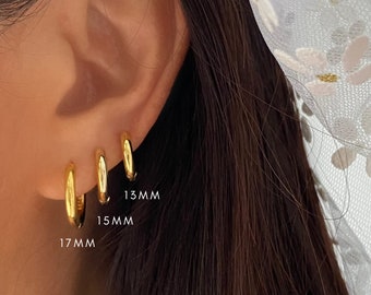 925 Sterling Silver Hoop Earrings, 18k Gold Earrings, Gold Hoop Earrings, 17mm 15mm 13mm hoops, Basic Everyday Earrings, Sleeper earrings