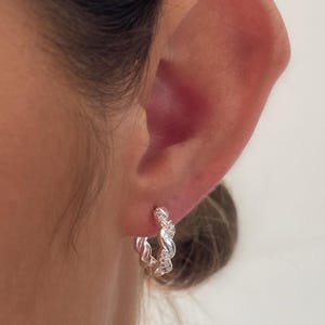 Twisted Gold Silver Hoop Earrings, Gold Pave Hoop, Minimalist Earrings, 18k Gold Plated, Silver Earring Gift for Her, Bridesmaid Earring
