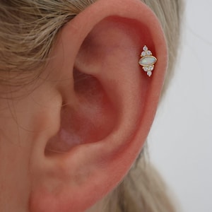 16G Flat back Helix Stud Earrings, Tiny Clover Piercing, 925 Sterling Silver with 18k gold plated, Conch earrings, Cartilage stud, 1 piece