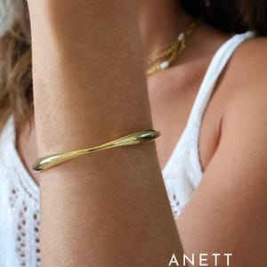 Waterproof Gold Bangle Bracelet, Irregular Shape Gold Bangle, Open End Bangle, Wave Bangle, Tarnish Free Gold Bangle, Stainless Steel Bangle