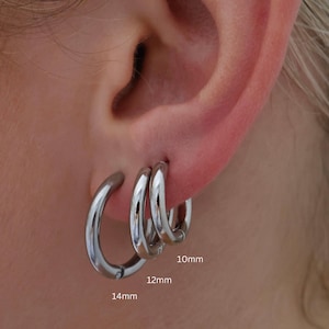 Water Proof Basic Stainless Steel Hoop Earrings, Silver Hoop, Tarnish Free, Everyday Hypoallergenic, 8mm, 10mm 12mm 14mm, Gift Set
