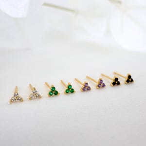 Tiny Three Dot Trio Stud Earrings, Gold Stud Earring, 925 Sterling Silver Stud, Helix, Piercing, Ear Stack, Second hole, Cartilage, Tragus