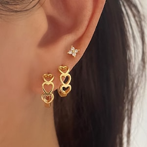 Love Heart Gold Hoop Earrings, Tiny love Heart Huggie Hoops, Minimalist Earrings, Dainty Cute Hoops, Small Gold hoop, 18k Gold Plated Hoop
