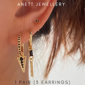 Ear Stack Set 3 Pieces, Sterling Silver with Gold Plated Earring set, Emerald Green Earrings, Pink and Purple Earrings, Gift for her, Gift