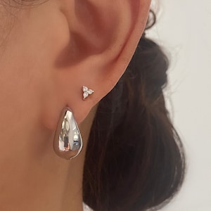 Chunky Silver Hoop Earrings, Curved Teardrop Silver Hoops, Basic Simple Hoops, Minimalist Hoop, Thick Silver Hoops, 1cm Thick, Gift for her