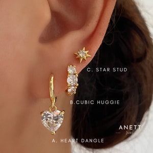 Love Heart Dangle Earring, 18k gold plated, Cubic Zirconia heart dangly hoop earrings, Big Heart earrings, Gift for her, Cute earrings