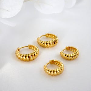 Gold Twist Hoop Earrings, Chubby Teardrop Gold Hoops, Thick Gold Hoops, Basic Simple Gold Hoops, 18k Gold Earrings, Everyday, Gift for Her