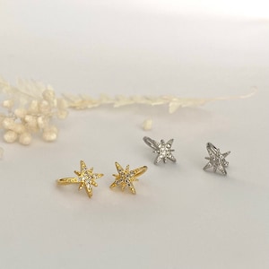 925 Sterling Silver Star Ear Cuff, Dainty Gold Ear Cuff, Non Piercing, Clip on earring, Ear Climber,  Fake Piercing, Cuff Earring
