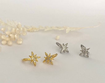 925 Sterling Silver Star Ear Cuff, Dainty Gold Ear Cuff, Non Piercing, Clip on earring, Ear Climber,  Fake Piercing, Cuff Earring