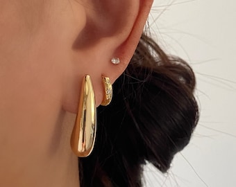 Long Waterdrop Earrings, 18k Gold Plated Teardrop Studs