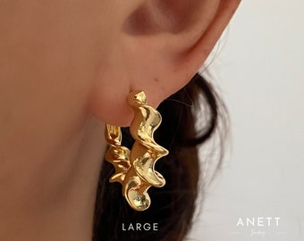 Twisted Spiral Hoop Earrings, Minimalist Earrings, Everyday Huggie Earrings, Gold Large Hoops, Small gold hoops, 18k gold plated, Gift