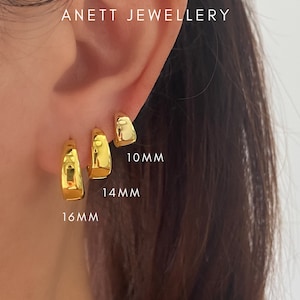 Minimalist Gold Huggie Hoop Earrings, Real 18K gold Plated on 925 Sterling Silver, 17mm 16mm 14mm 10mm Hoops, second piercing earrings