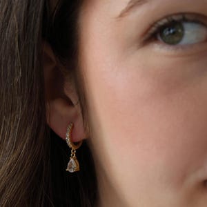 Diamond Drop Earrings, CZ Dangle Gold Earrings, Pave Huggie Hoop Dangle Earrings, Wedding Earrings, Bridal Earrings, Bridesmaid Gifts