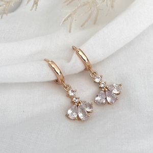 Handmade Crystal Drop Dangle Earrings, Cubic Zirconia Dangle Hoops, Rose gold earrings, Wedding earrings, Boho earrings, Gift for her