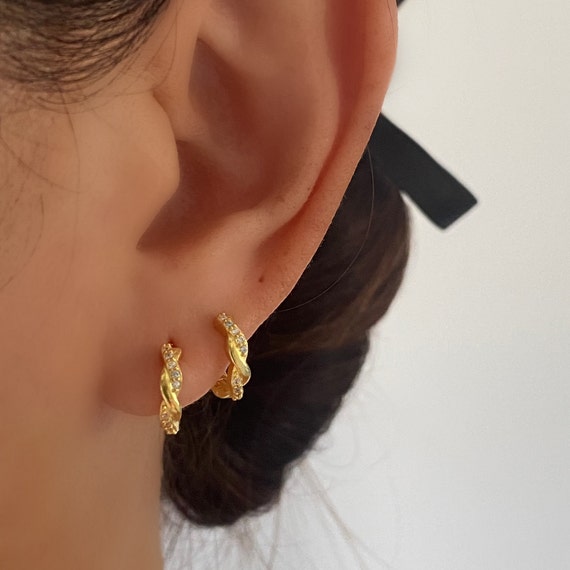 18K Gold Plated Hoop Earrings - Twisted Design Hypoallergenic Earrings For Women