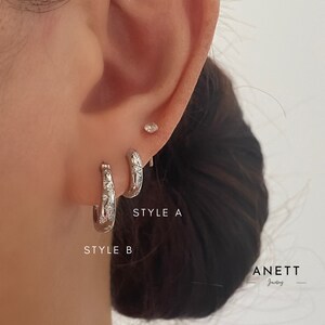 Silver Ear Stack Sterling Silver Star Huggie Hoop Earrings, Cubic Zirconia Dainty Ear ...