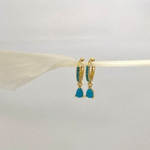 Turquoise Earrings, Turquoise Dangle Earring, Turquoise Stud, 925 Sterling Silver 18k Gold, Blue Earring Set, Gift for Mum, Gemstone Earring