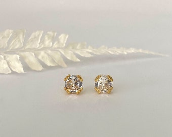 Diamond CZ Gold Stud Earring, 925 Sterling Silver with 18k gold plated, Simple AAAAA Zircon Stud Earrings, Bridesmaid Gift