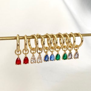 Handmade Teardrop Gold Earrings, Blue Earrings, Green Stone Earrings, Minimalist, Dainty Crystal Dangle Earrings, Gemstone Dangle Earrings